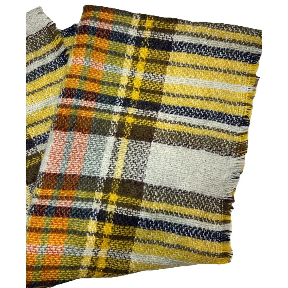 Cozy Fall Infinity Blanket Scarf W/Fringe Mustard Yellow Olive Green Burnt Orang